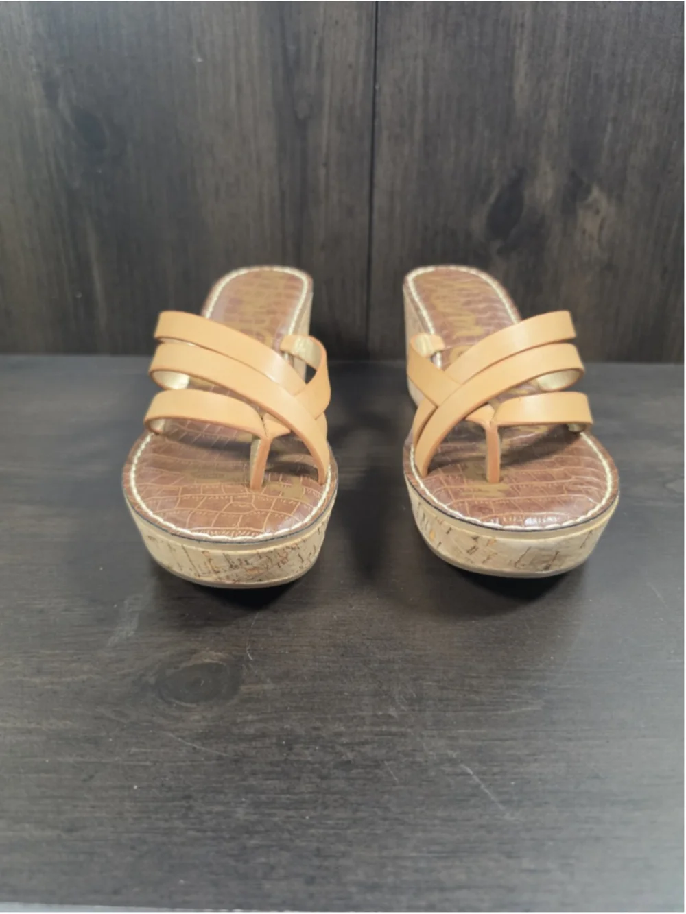 Sam Edelman Strappy Criss-cross Cork Platform Wedge Sandals 9.5 M Natural Brown